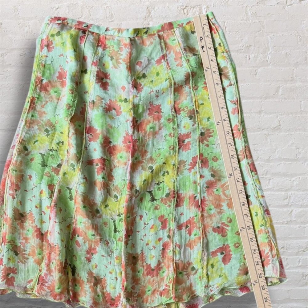 Sunny Leigh Fairycore Pastel Green Floral 100% Silk Skirt - Women's Size 6 - Picture 5 of 6